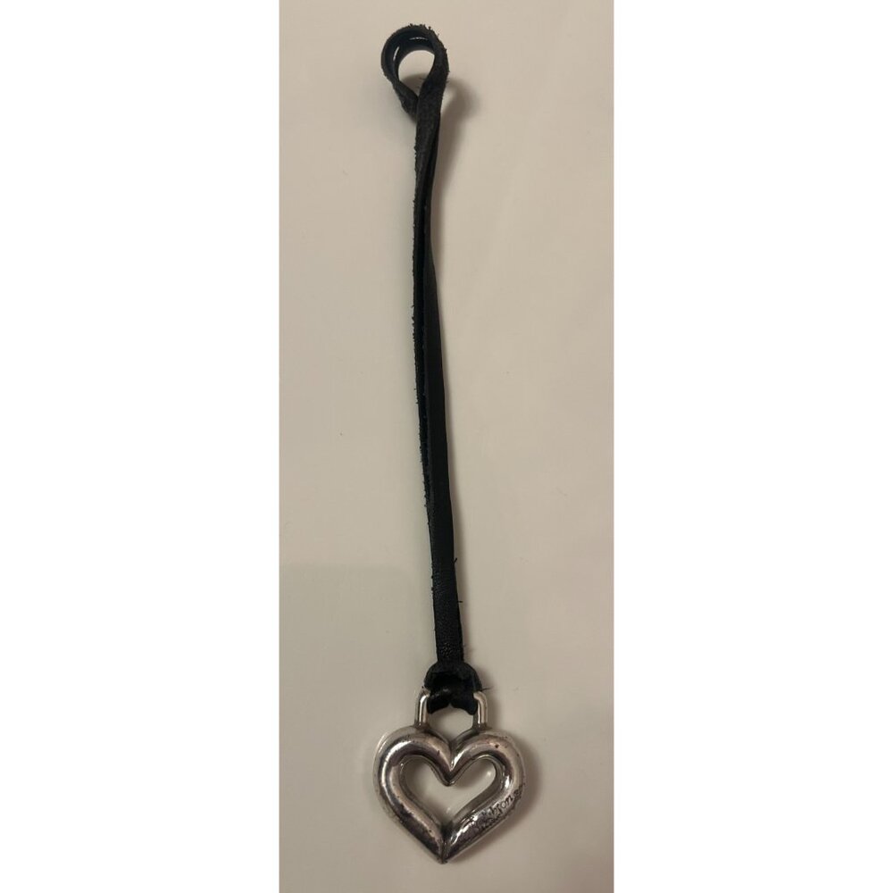 BRIGHTON Black Leather Replacement Metal Heart Logo Loop Strap Purse Bag Charm